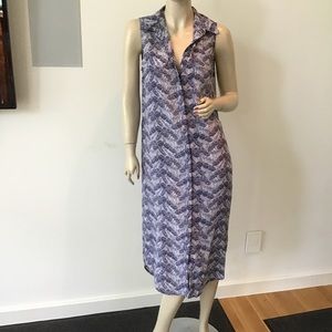 Equipment Tegan 100% Silk Jungle Shade Ultramarine Blue Palm Leaf‎ Dress S 4 6